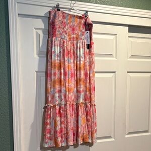 Smocked Waist Floral Patchwork Maxi Skirt - Pink & Coral